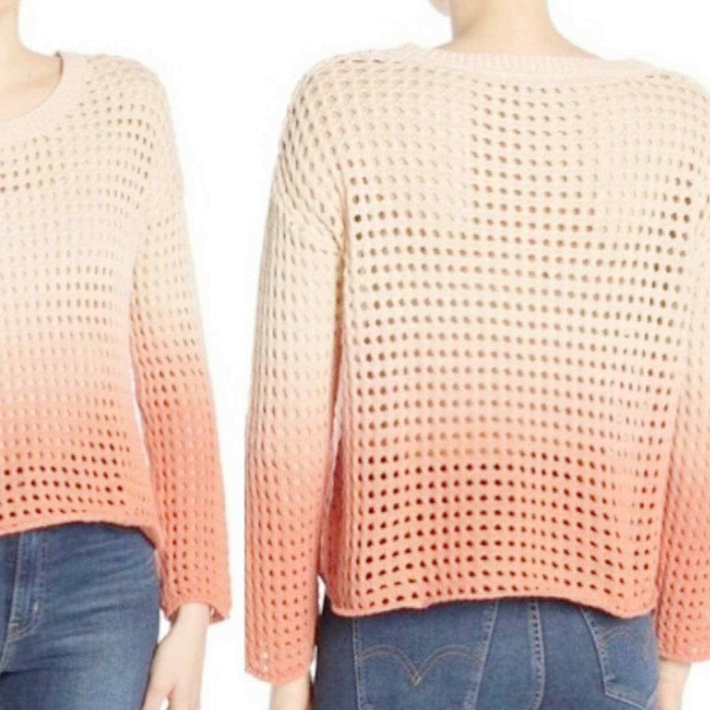 NWT Good Luck Gem  Peach‎ Ombre Cotton Open Weave Sweater Size Small Oversized - Picture 2 of 8